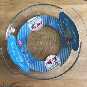 Vintage Fire King 50 Years Commemorative Glass Pie Plate with Label